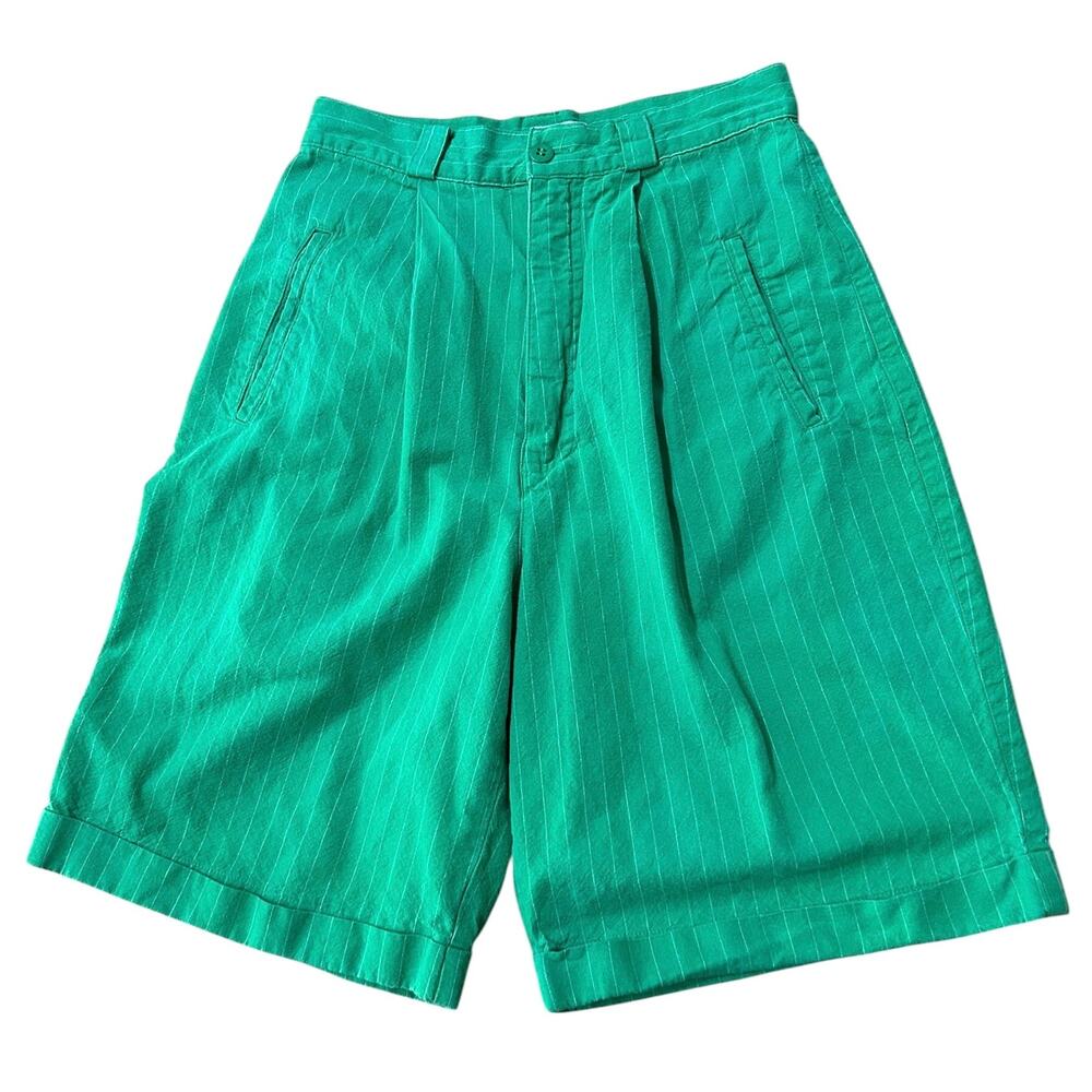 Vintage Esprit Sport Green Pinstripe High Rise Bermuda Shorts 80s XS -